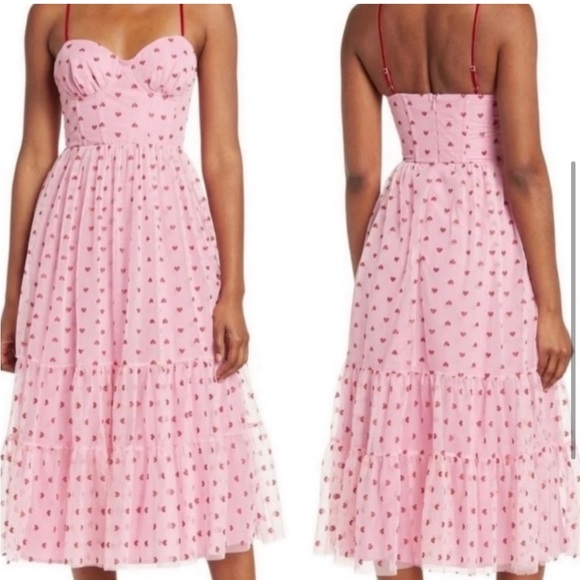 NWT Betsey Johnson Valentines Metallic Heart Print Mesh Midi Dress TIKTOK Viral - Picture 7 of 11